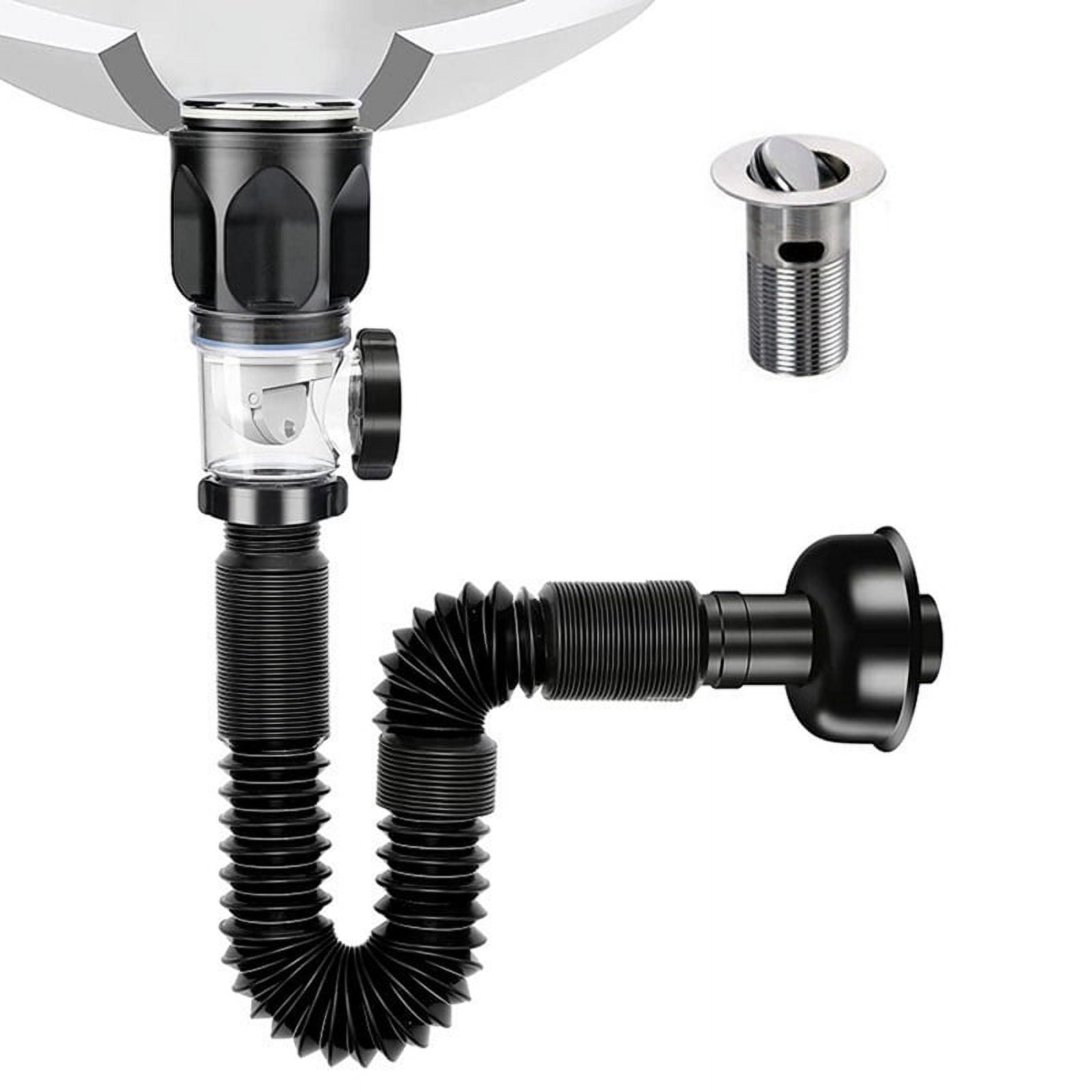 Bathroom Sink Drain Kit with Flexible Expandable P-Trap Sink Drain Pipe ...