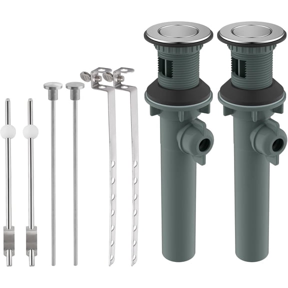 Bathroom Sink Drain with Overflow, 2 Pack Push and Seal Pop Up Drain Stopper with Lift Rod for Bathroom Lavatory Vanity Vessel, Compatible with Moen, Standard, Universal Hole, Chrome