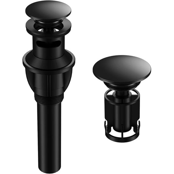 Bathroom Sink Drain with Overflow, Matte Black Universal Bathroom Sink Stopper for Bathroom Vanity Vessel Sink, Rapid Draining Plastic Pop-up Sink Drain with Hair Catcher Anti-Clog Strainer