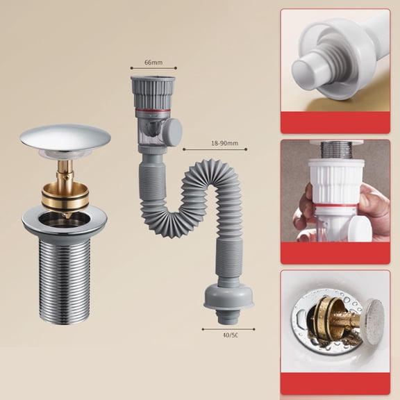 Bathroom Sink Drain Pipe With Deodorizing Design, Flexible Stainless Steel Waste Hose For 40-50mm Pipes, Easy Install Leak Proof Kit(L-gray)