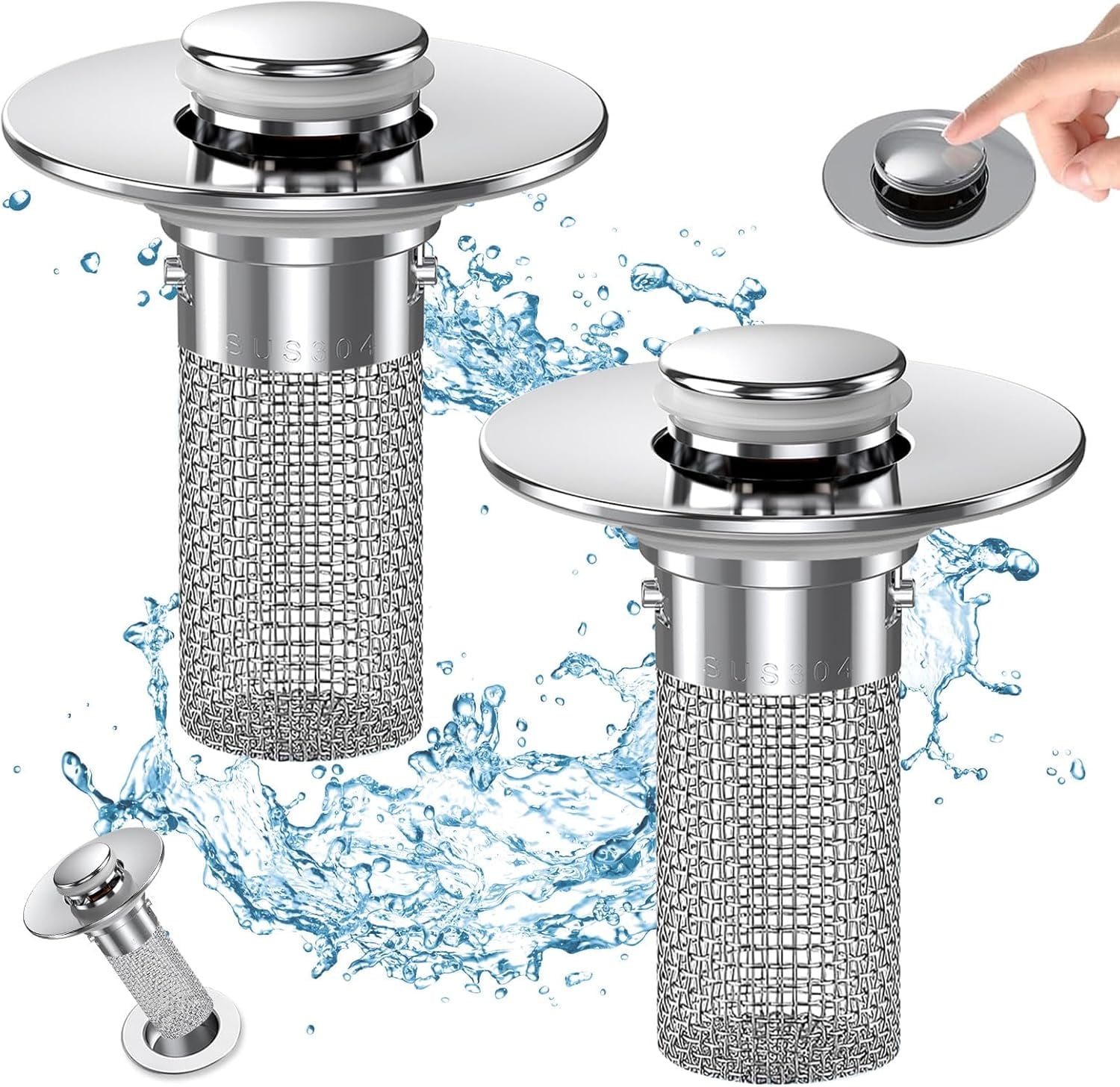 Universal Bathroom Sink Pop-Up Drain Plug | Brass Core | Built-In - View #10