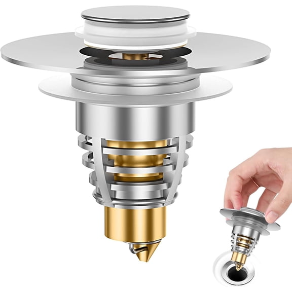 Bathroom Sink Drain Stopper -  Universal Stainless Steel Bounce Drain Plug Filter for 1.02"-1.65" Push Type Basin Pop Up Chrome Sink Strainer with Hair Catcher (, 1 count)
