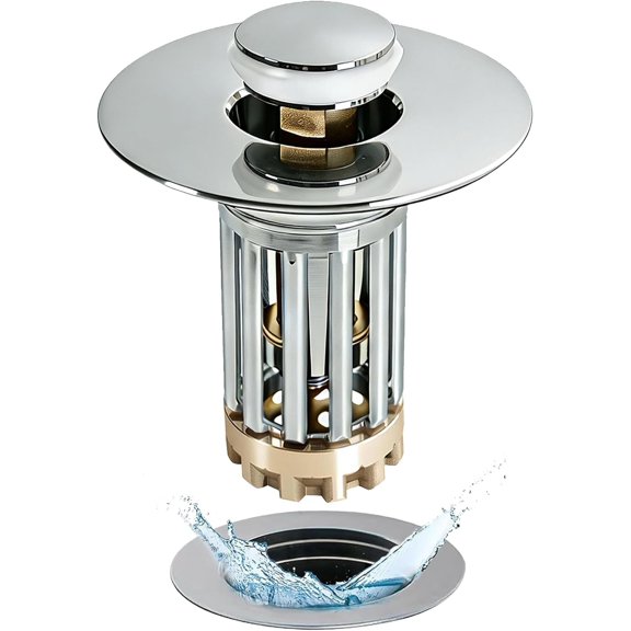 Bathroom Sink Drain Strainer, 3 in 1 Pop Up Bathroom Sink Stopper with Removable Brass Basket Hair Catcher, Universal Sink Plug for 1.06 to 1.6in Drain Hole, Chrome