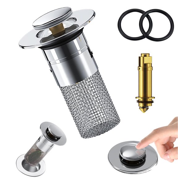 Bathroom Sink Drain Strainer, Pop Up Sink Drain Filter with Removable Stainless Steel Filter Basket Hair Catcher, Bathroom Sink Drain Stopper, for Bathroom Sink Stopper Replacement, 2.36x3.15"