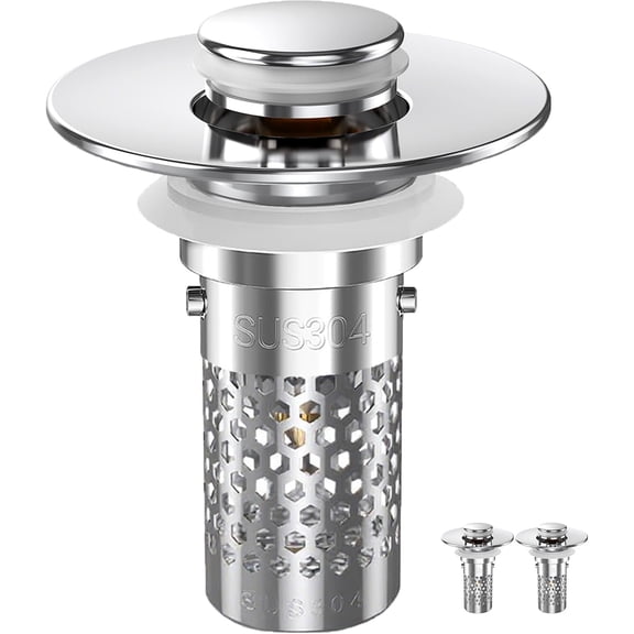 Bathroom Sink Drain Strainer, Pop Up Sink Drain Filter with Removable Stainless Steel Filter Basket Hair Catcher, Bathroom Sink Drain Stopper, for Us Bathroom Sink Stopper Replacement