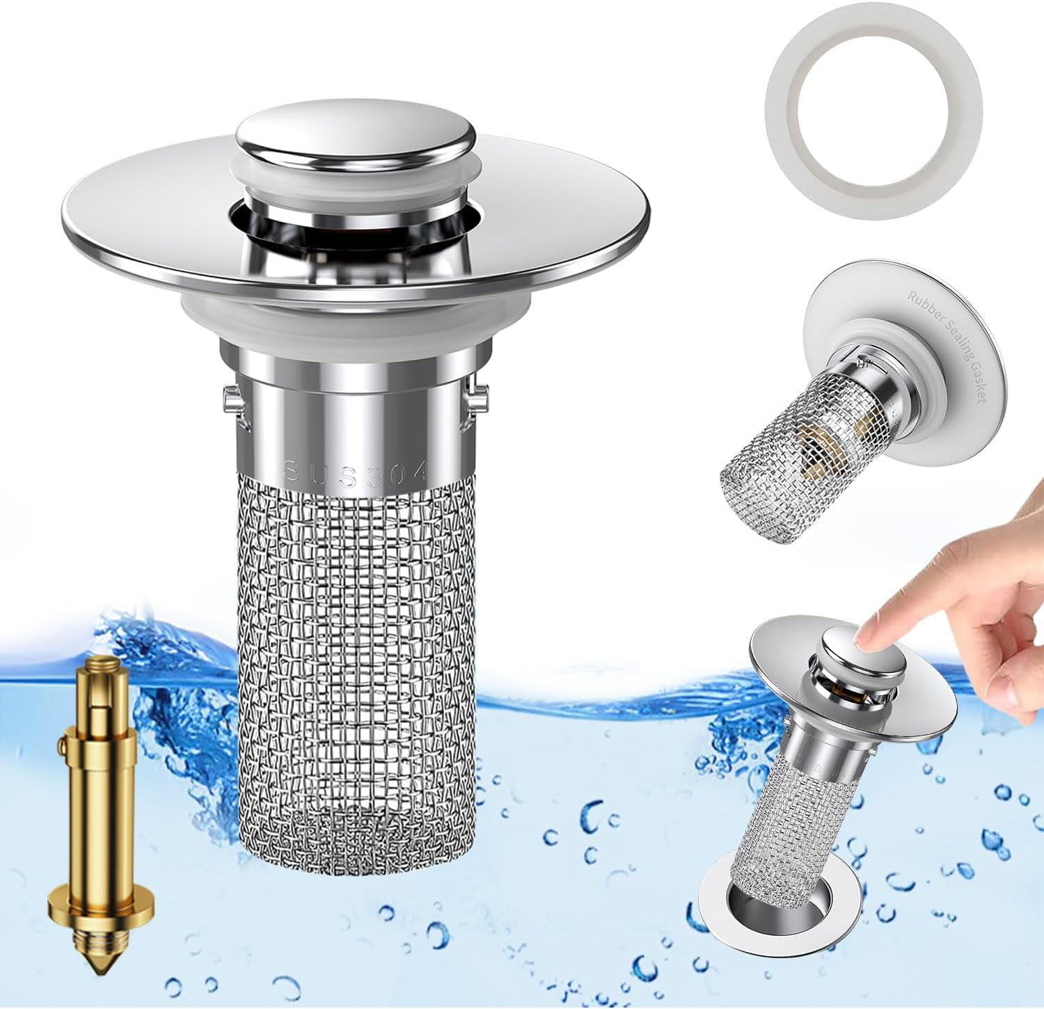 Bathroom Sink Drain Strainer, Pop-up Sink Drain Strainer with Removable ...
