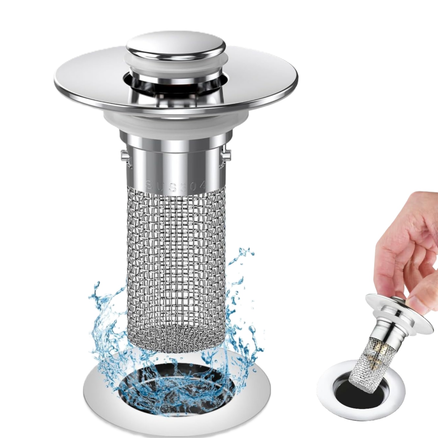 WSYLEN Bathroom Sink Drain Strainer – Pop-Up Stopper With Hair Catcher, Fits 1.02" To 1.72" Drain Holes (Silver) - View #11