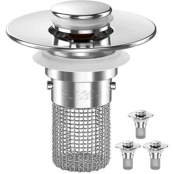 Bathroom Sink Drain Strainer Pop-Up with Removable Stainless Steel Basket
