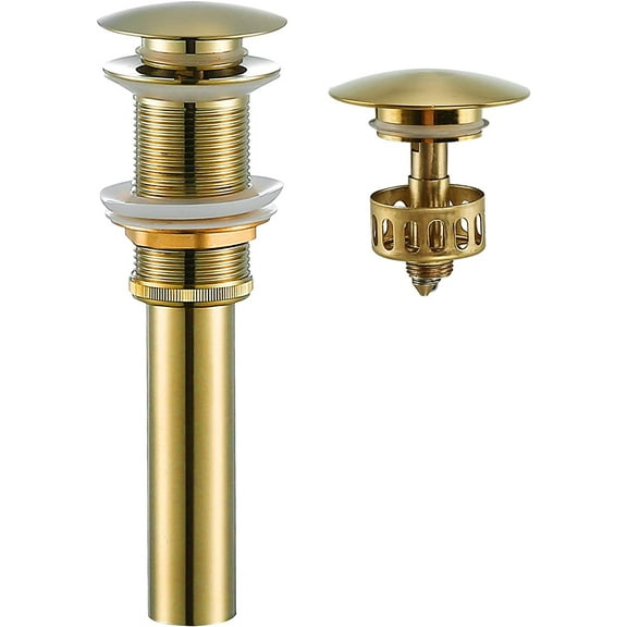 Bathroom Sink Drain Without Overflow Polished Gold,Bath Faucet Vessel Vanity Sink Pop Up Drain Stopper Brass Brushed Gold,83606BG2.