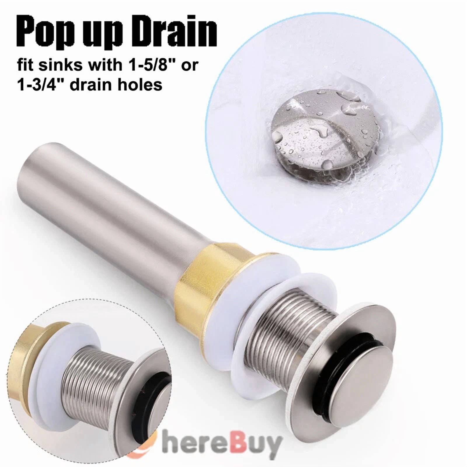 Chrome Pop-Up Drain Without Overflow – Stainless Steel Vessel Sink Stopper Fits 1-1/2 To 1-3/4 Inch Holes
