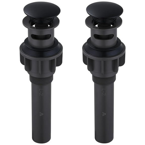 Bathroom Sink Drain with Overflow 2 Pack, Matte Black Pop-Up Drain Stopper Vanity Sink Clicker Drain Stopper