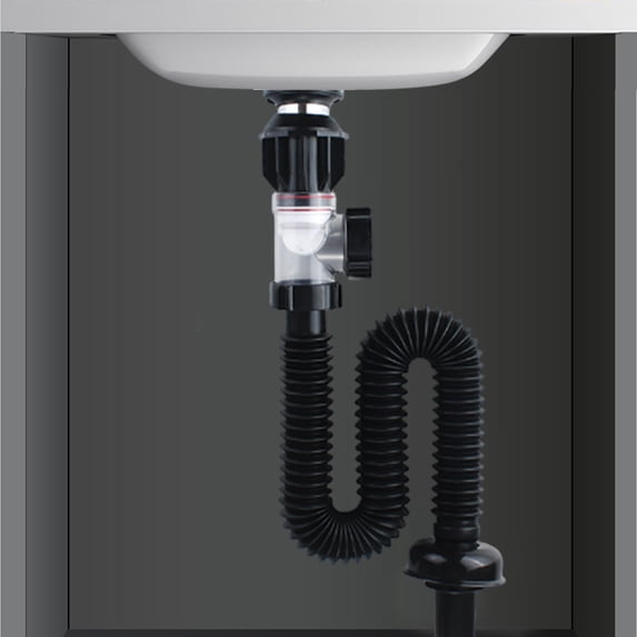 Bathroom Sink Drainage Kit, Adjustable ABS Washbasin Expansion Pipe, Telescopic Downpipe Trap, Universal Extension Tube, 16.9-37.2 Inches, Black & White, Easy Install