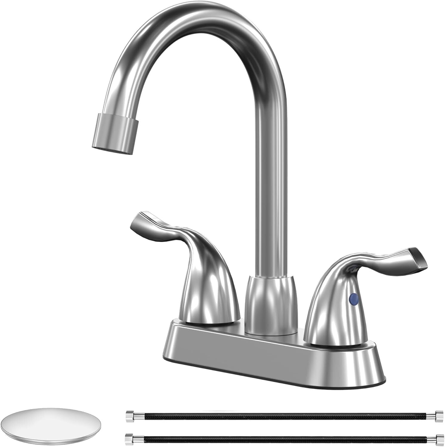 Bathroom Sink Faucet, 2 Handle Bathroom Faucet 4 Inch Centerset Bathroom Faucet 2 or 3 Hole Vanity Sink Faucet, Faucet Bathroom with Pop-up Drain and Supply Lines (Brushed Nickel)