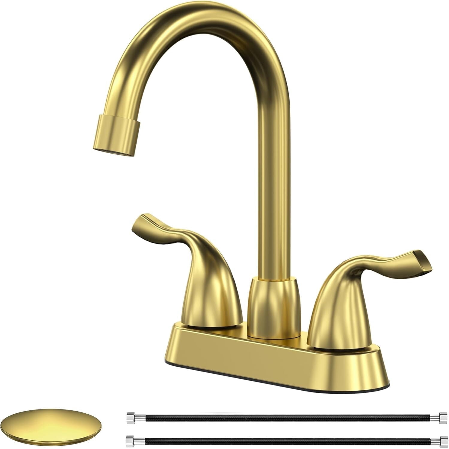 Bathroom Sink Faucet, 2 Handle Bathroom Faucet 4 Inch Centerset Bathroom Faucet 2 or 3 Hole Vanity Sink Faucet, Faucet Bathroom with Pop-up Drain and Supply Lines (Brushed Gold)