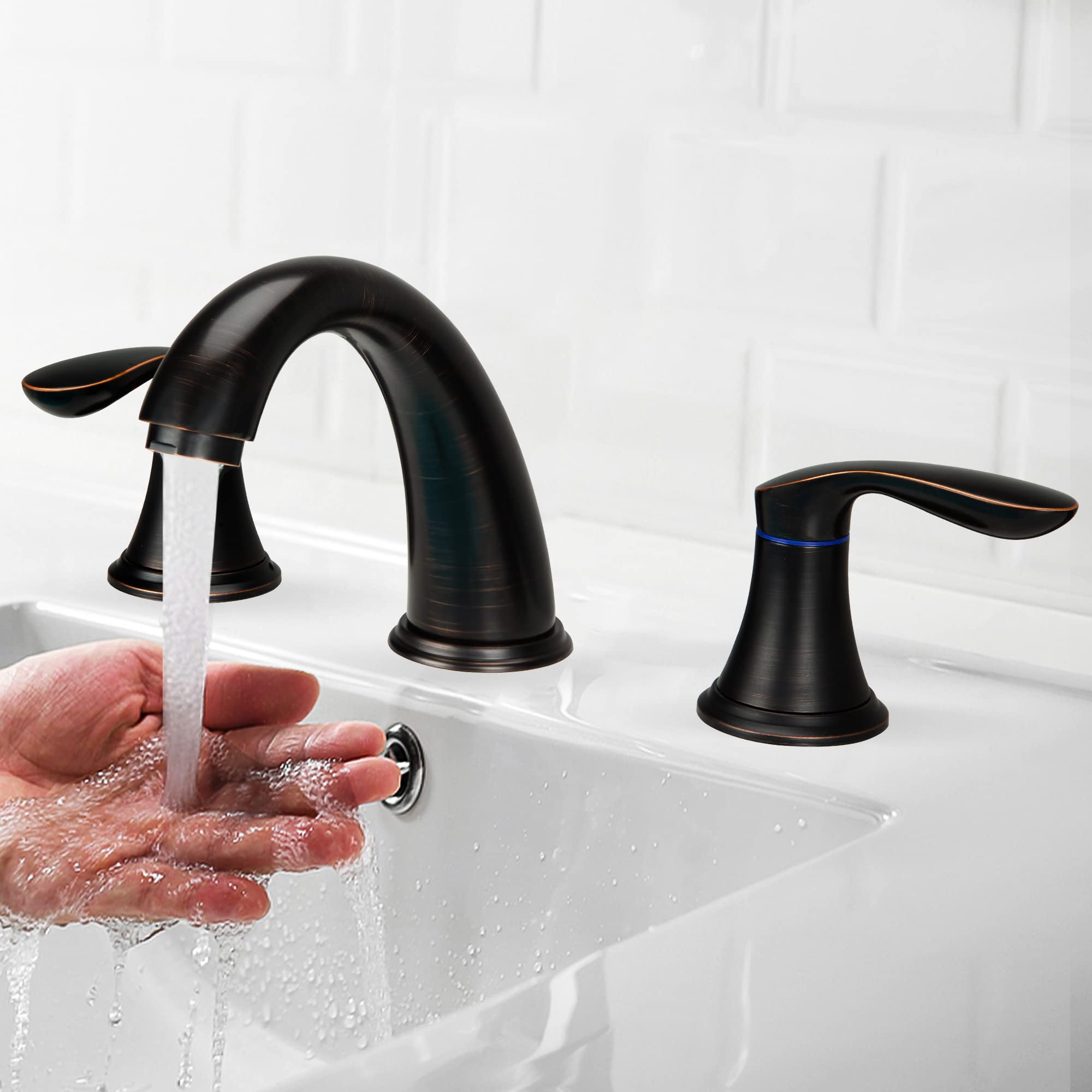 Bathroom Sink Faucet, 2 Handles 3 Holes Deck Mount Brushed Nickel ...
