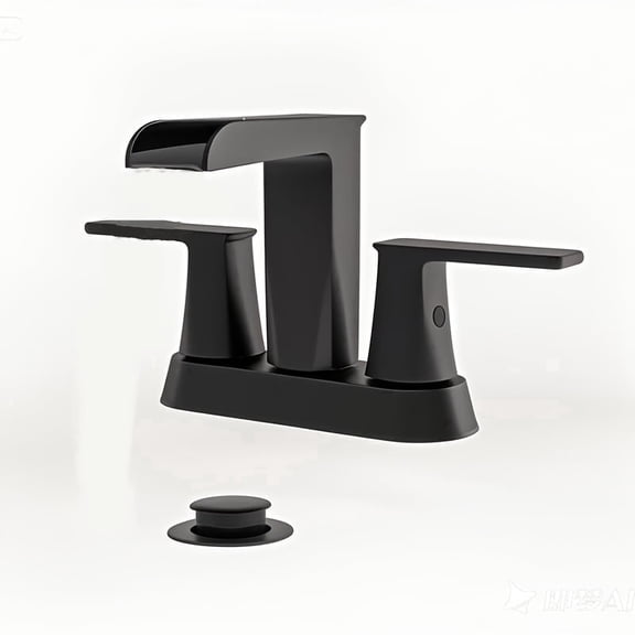 Bathroom Sink Faucet, 3-Hole Centerset Waterfall with Double Handles, Brass Body and Ceramic Cartridge, Pop-up Drain Assembly Included