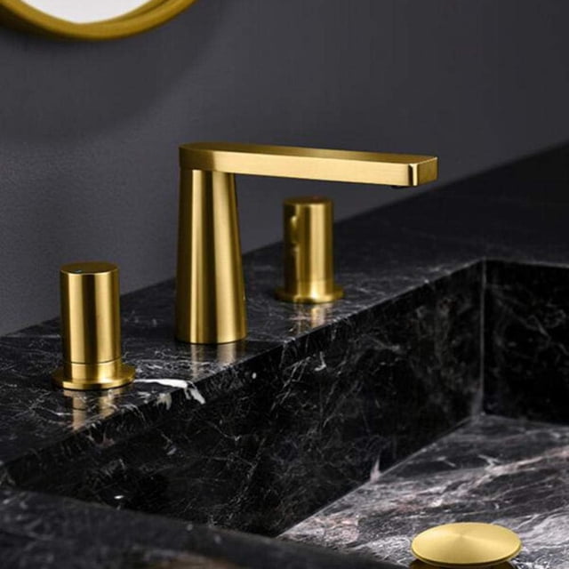 Bathroom Sink Faucet 3 Hole Gold Brass Hot and Cold Independent Control ...