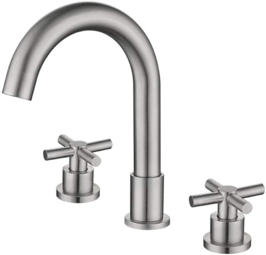 Bathroom Sink Faucet 3 Hole Stainless Steel Brushed Hot and Cold Double Handle Split Type Bathroom Faucets