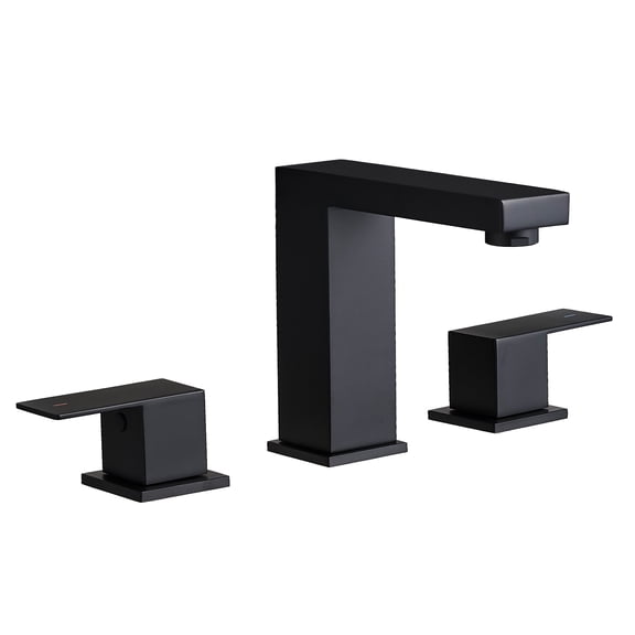 Bathroom Sink Faucet, 304 Stainless Steel 8 Inch Widespread 3-Hole Basin Mixer Tap with Double Lever Handles and Quick-Connect Hose, Matte Black Contemporary Deck-Mounted Vanity Fixture
