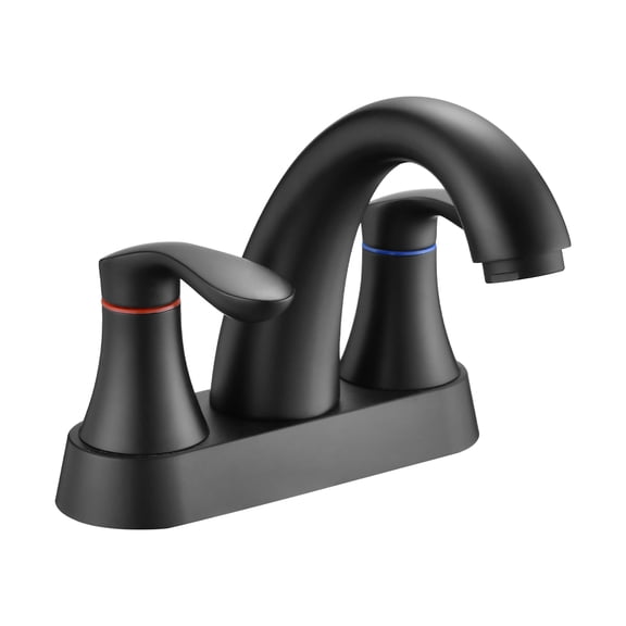 Bathroom Sink Faucet, 4-Inch Centerset Two-Handle Zinc Basin Tap with Pop-Up Drain and Waterfall Spout, Lead-Free 1.5 GPM Flow Rate, Matte Black Finish for Modern Bathroom Vanity
