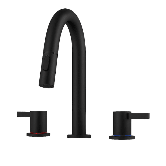 Bathroom Sink Faucet, 8-Inch Widespread 3-Hole Lavatory Tap with 360 Degree Swivel Spout, Stainless Steel 2-Handle Metal Construction, Pop-Up Drain, Matte Black for Bathroom Vanity