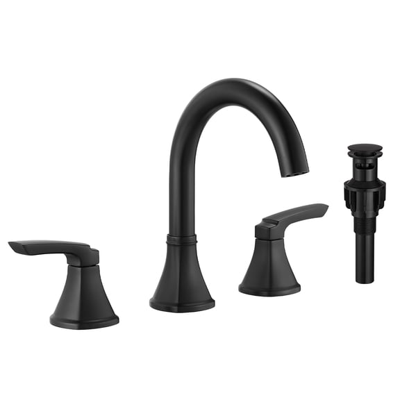 Bathroom Sink Faucet, 8-Inch Widespread 3-Hole Stainless Steel Basin Mixer Tap, Matte Black Finish, 360 Swivel High-Arc Spout with Double Lever Handles and Pop-Up Drain for Bathroom Vanity