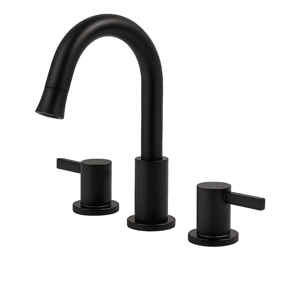 Bathroom Sink Faucet, 8-Inch Widespread 3-Hole Stainless Steel Tap with 360 Degree Swivel Spout and Pop-Up Drain, Modern Matte Black Finish for Bathroom Vanity, 1.5 GPM Flow Rate