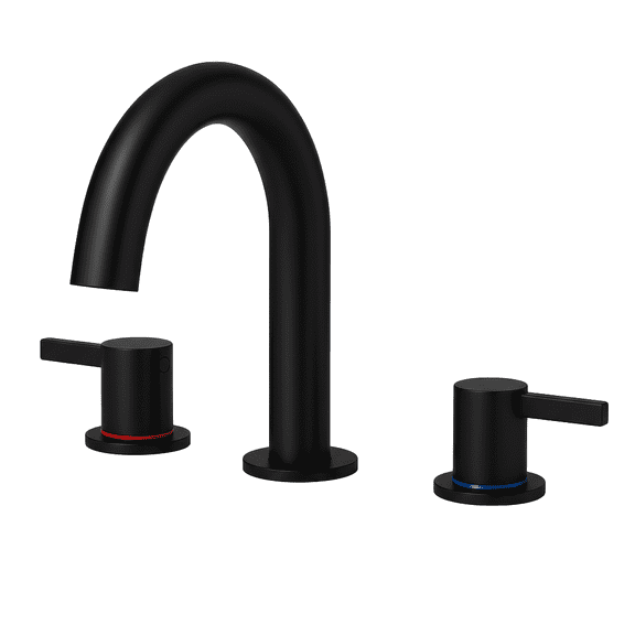 Bathroom Sink Faucet, 8-Inch Widespread 3-Hole Stainless Steel Vanity Tap with 360 Degree Swivel Spout and Pop-Up Drain, Modern Matte Black Finish for Bathroom and Rental Properties
