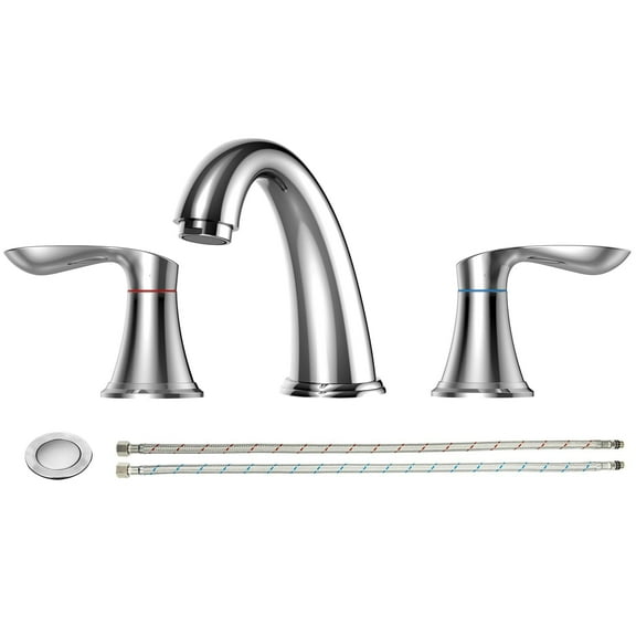 Bathroom Sink Faucet, 8 Inch Widespread Bathroom Faucet with 2 Lever Handles, 3 Hole Low Arc Basin Sink Faucet with Pop-Up Drain and Cupc Water Supply Lines