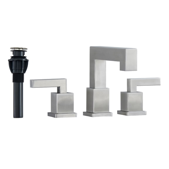 Bathroom Sink Faucet, 8-Inch Widespread Waterfall Design in Brushed Nickel Stainless Steel, 3-Hole Vanity Deck Mount with Dual Lever Handles, Pop Up Drain and Supply Hoses
