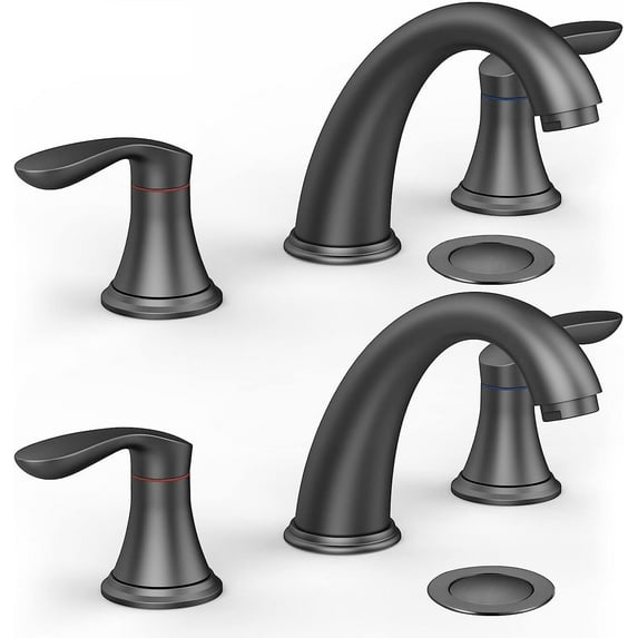 Bathroom Sink Faucet, 8 inch 3 Hole 2 Handle Widespread Faucet with Stainless Steel Pop Up Drain and Hose