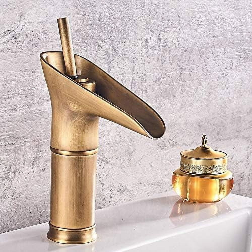 Bathroom Sink Faucet, Antique Bathroom Basin Faucet Wine Glass Style Waterfall Spout Sink Faucet Single Lever Hot and Cold Water Mixer Tap Deck Mount
