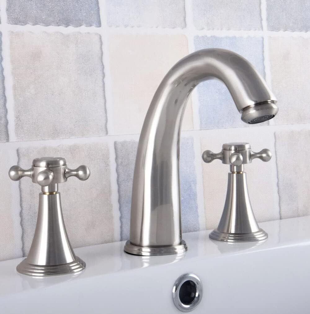 Bathroom Sink Faucet, Brushed Nickel Bathroom Faucet Double Handle Bathroom Basin Faucet 3 Hole Deck Mount Vanity Sink Mixer Tap