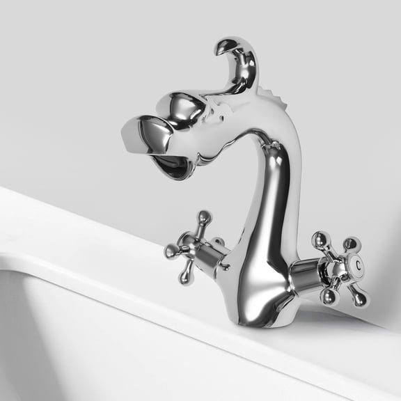Bathroom Sink Faucet, Dragon Shape Silver Two-Handle One Hole Bathroom Sink Mixer Tap Faucet Hot & Cold Water Taps Deck Mount Lavatory (Silver)