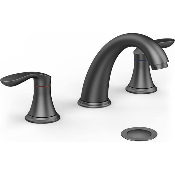 Bathroom Sink Faucet, Faucet for Bathroom Sink, Widespread Matte Black Bathroom Faucet 3 Hole with Stainless Steel Pop Up Drain and cUPC Lead-Free Hose - (Matte Black)