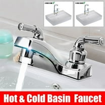 Bathroom Sink Faucet Hot and Cold Mixer Tap, 4inch Centerset 2 Handle Suit for 2 & 3 Mounting Holes, Double Handles Basin Sink Faucet, Plastic, Chrome