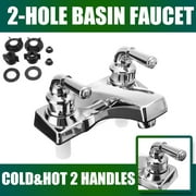 Bathroom Sink Faucet Hot and Cold Mixer Tap, 4inch Centerset 2 Handle Suit for 2 & 3 Mounting Holes, Double Handles Basin Sink Faucet, Plastic, Chrome