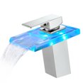 thumbnail image 1 of Bathroom Sink Faucet Led Light 3 Colors Changing Waterfall Glass Spout Hot Cold Water Mixer Single Handle One Hole Deck Mounted Bathroom Faucet Black Lavatory Vanity Basin Bath Plumbing, 1 of 7
