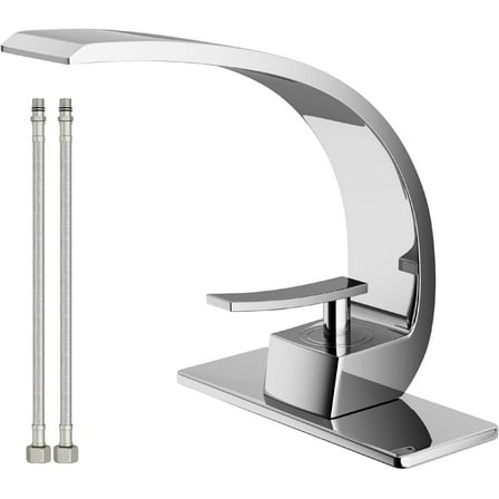 Bathroom Sink Faucet Modern Single Hole 1-Handle Faucet, Chrome Solid Brass Faucets, Mount Curved Lavatory Faucets Mixer Tap