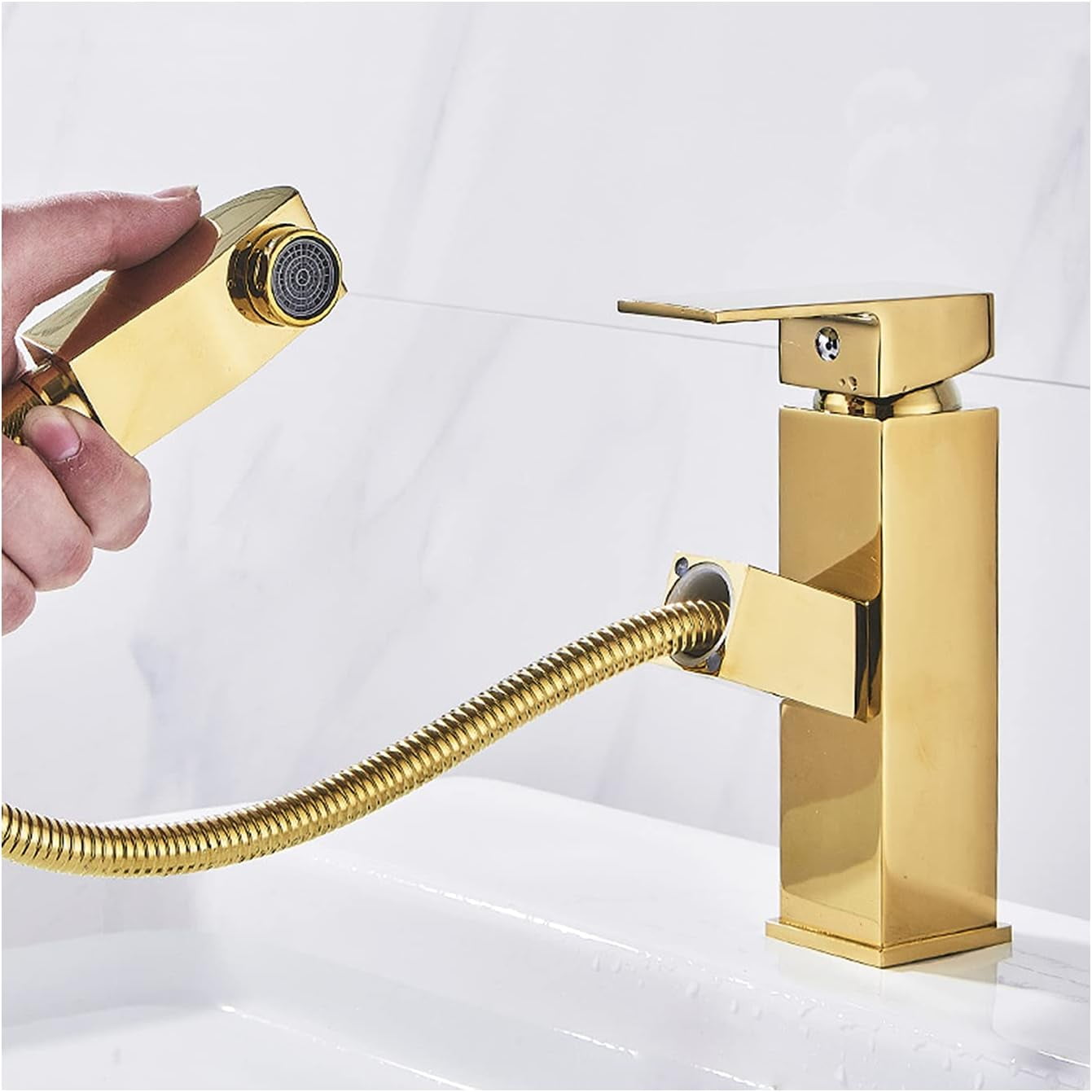 Bathroom Sink Faucet Premium All Copper, PullOut Hot and Cold Faucet