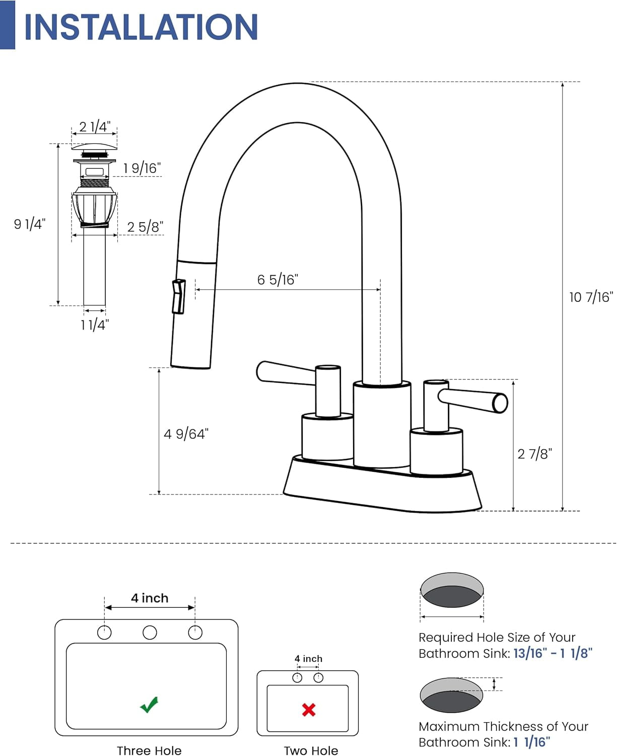 Bathroom Sink Faucet with Pull Out Sprayer 2 Handles, Brushed Nickel ...