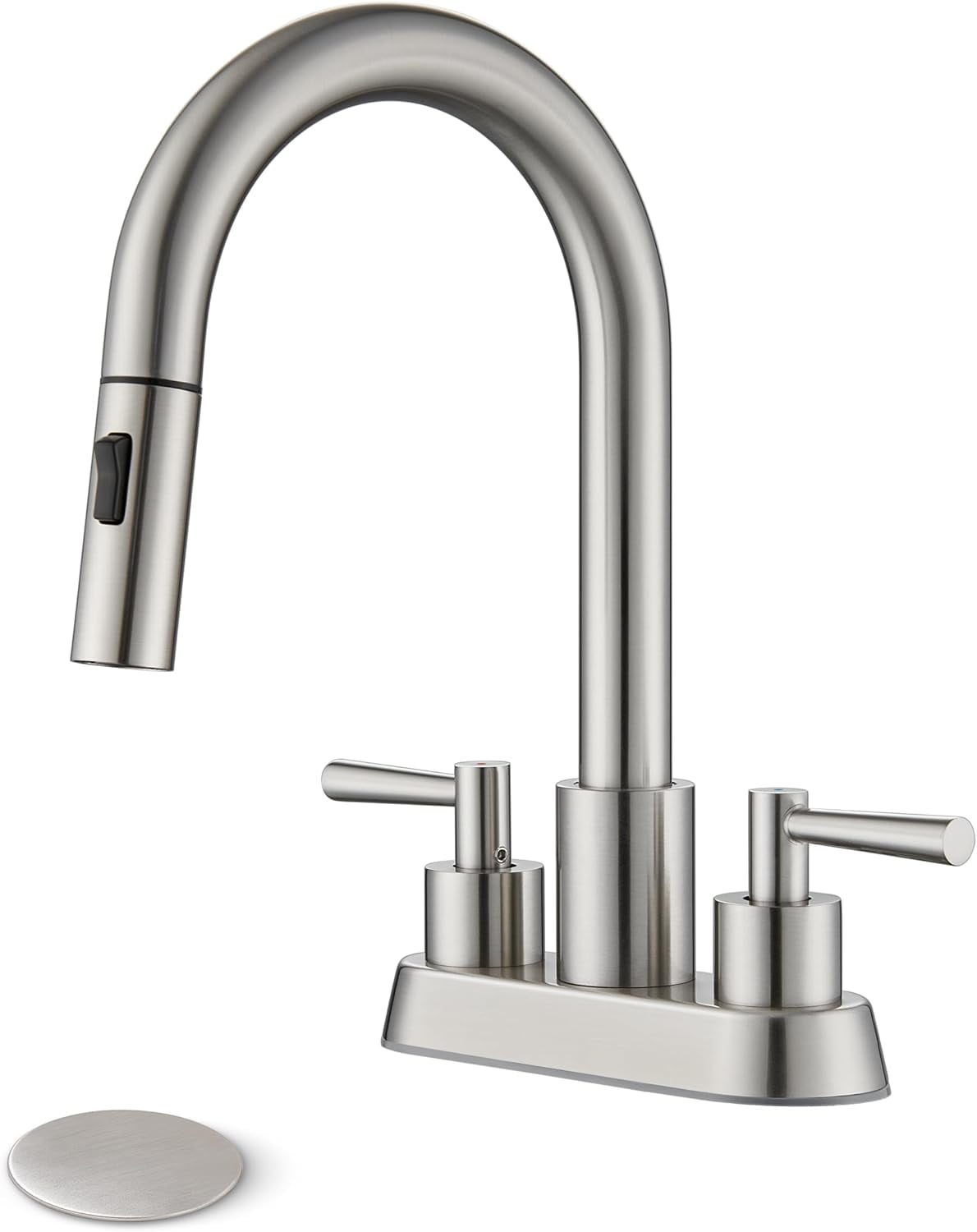 Bathroom Sink Faucet with Pull Out Sprayer 2 Handles, Brushed Nickel Pull Down Bathroom Faucet 3 ...