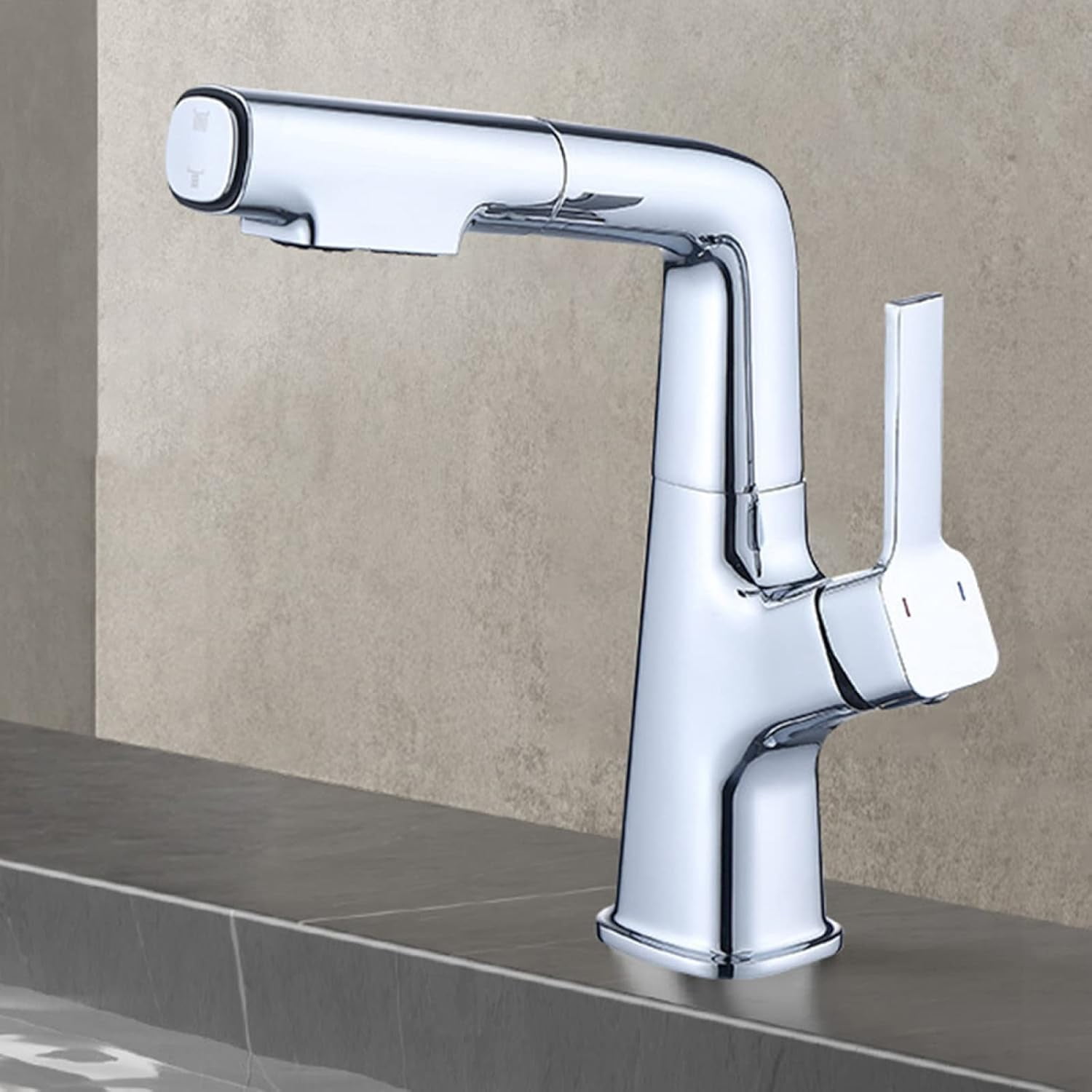 Bathroom Sink Faucet with Pull Out Sprayer, 360° Rotaty Lift Brass Lavatory Single Handle Faucet, Single Hole Bathroom Faucet. Basin Faucet for Hot and Cold Water,Chrome