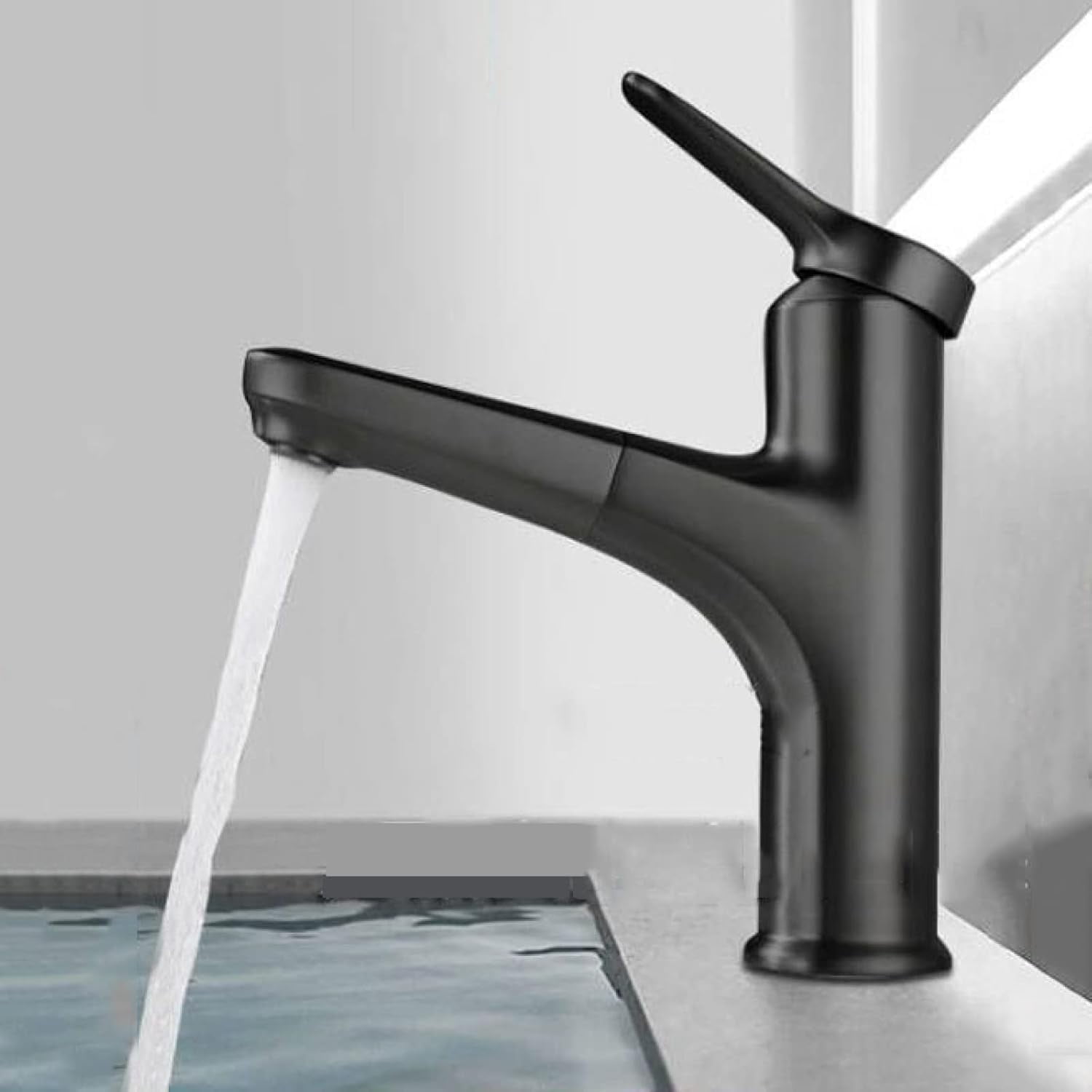 Bathroom Sink Faucet with Pull Out Sprayer,360° Swivel Spout Bathroom Sink Faucet,Bathroom Faucet Single Hole,Single Handle Basin Mixer Tap for Hot and Cold Water,Black