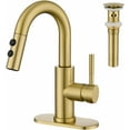 thumbnail image 1 of Bathroom Sink Faucet with Pull Down Sprayer, Brushed Gold Single Handle Pull Out Faucet with Pop-Up Drain, 1 or 3 Hole Laundry Bar Basin Faucet with Deck Plate, KBL-7002BG-CL, 1 of 16