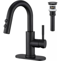Bathroom Sink Faucet with Pull Down Sprayer, Matte Black Single Handle Pull Out Faucet with Pop-Up Drain, 1 or 3 Hole Laundry Bar Basin Faucet with Deck Plate
