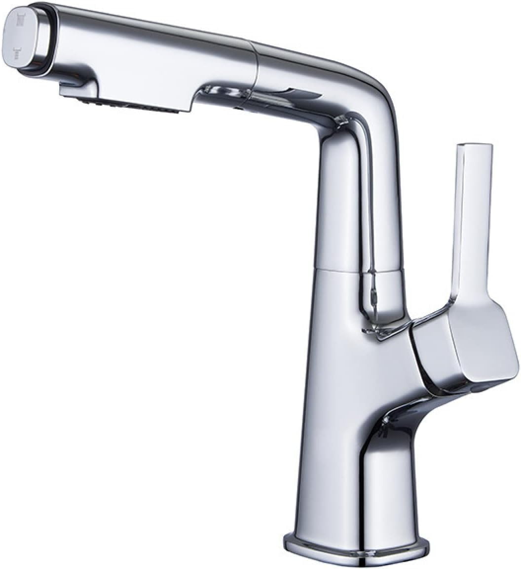 Bathroom Sink Faucet with Pull Out Sprayer, Single Hole Faucet for Bathroom Sink Brass, with 2 Modes Pull Down Sprayer, Bathroom Basin Faucet for Hot and Cold Water,Chrome