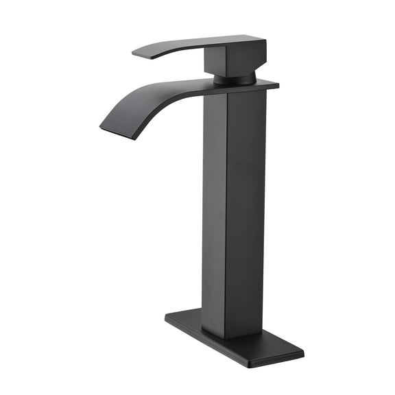 Bathroom Sink Faucet, Single Handle Waterfall Spout Vanity Tap, Stainless Steel Anti-Corrosion Finish, Matte Black Modern Hardware for Bathroom Vessel Sink and RV Vanity Use