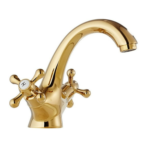 Bathroom Sink Faucet Single Hole Cold and Hot Double Handle Cross Knobs Vanity Vessel Sink Basin Mixer Tap without Pop Up Drain Antique Brass