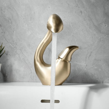 Bathroom Sink Faucet - Single Hole, One Handle Vanity Basin Faucet - Brass Bath Faucet for Sink, Brushed Gold 1 Hole Lavatory, Modern for Restroom